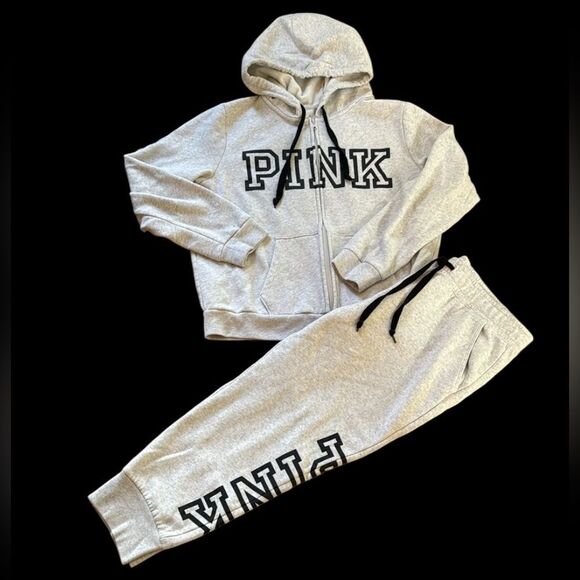 Victoria’s Secret Pink women’s XL Grey zip up hoodie and jogger sweatpants set - Picture 1 of 11